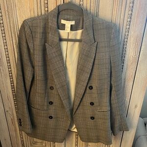 H&M Black and Gray Checkered Blazer